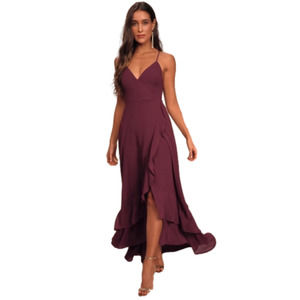 LULUS In Love Forever Plum Lace-Up High-Low Maxi Dress Size XS NWT